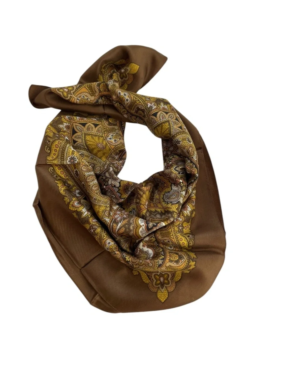 Bloomingdales silk olive green orange heart blossom graphic MCM scarf